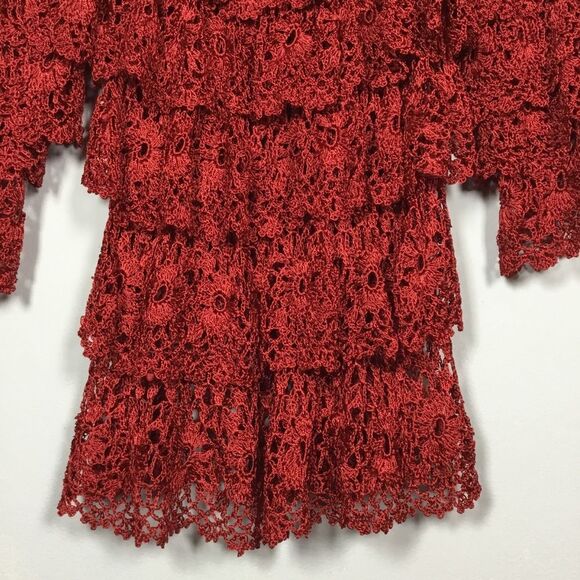 Unique ra-ra top red crocheted 3/4 sleeves layered top beach resort vaca S/M - Picture 3 of 7